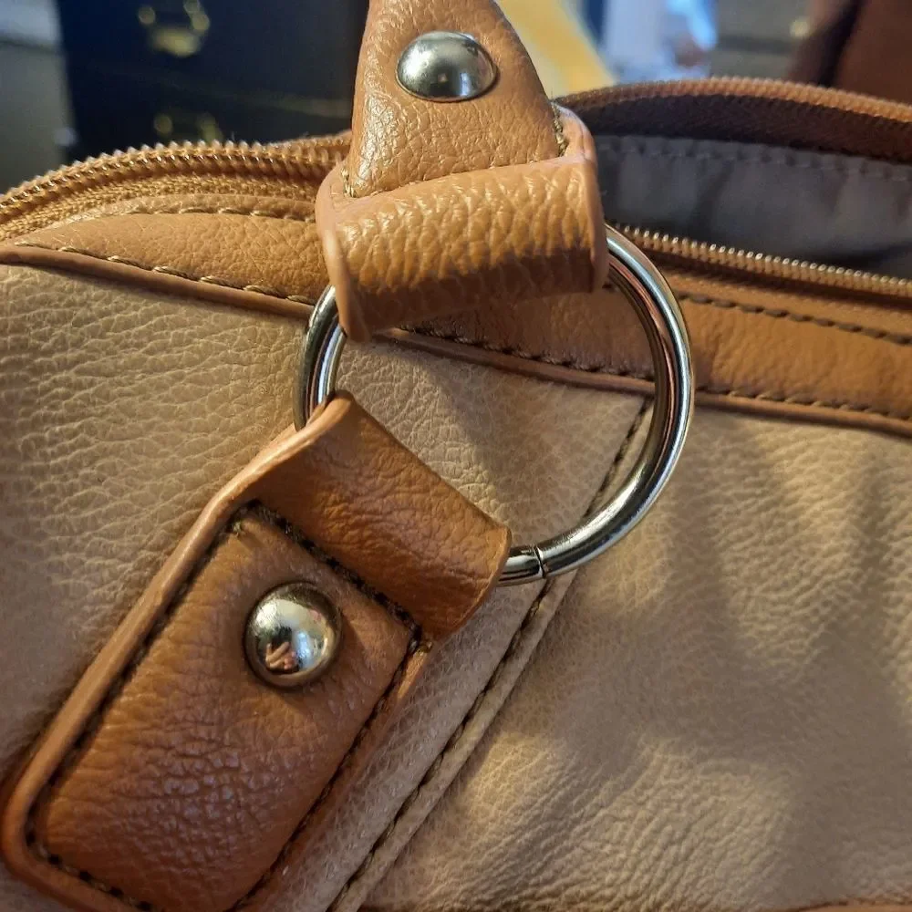 Nine West Handbag Clockwork Satchel Beige Brown Womens